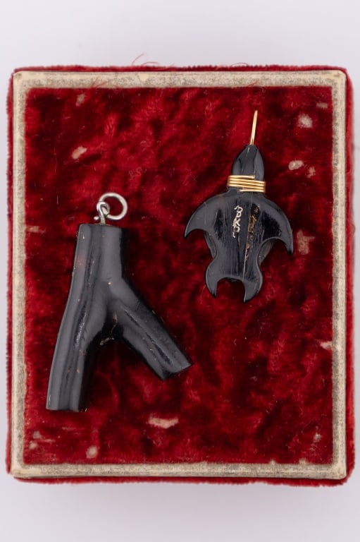 Two Vintage Black Coral Necklace Pendants / Charms (1 of 9)