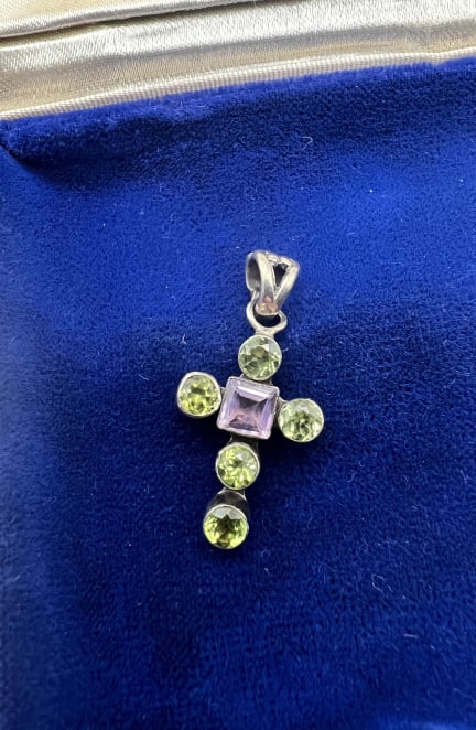 Sterling Silver Amethyst & Peridot Cross Pendant (1 of 8)