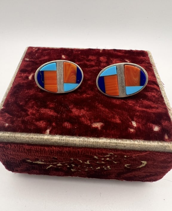 Native American Signed Zuni Sterling Earrings (1 of 7)