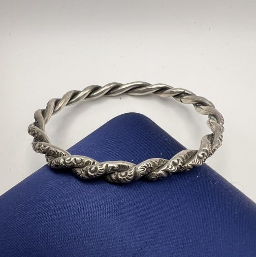 Antique 19th C Braided Sterling Bangle Bracelet (1 of 6)