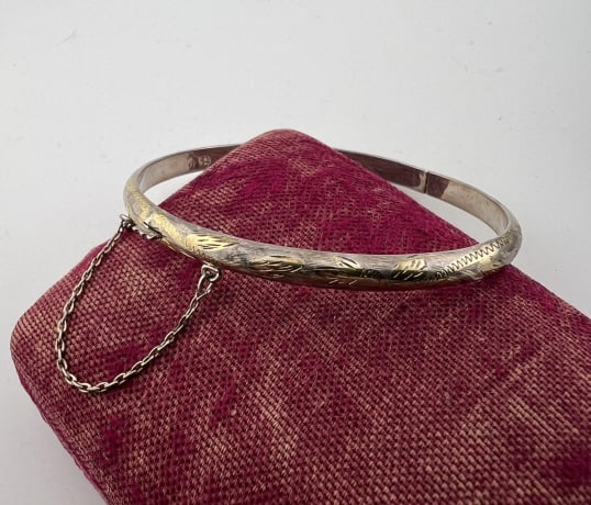 Engraved Sterling Bangle Bracelet w Gold Accents (1 of 7)