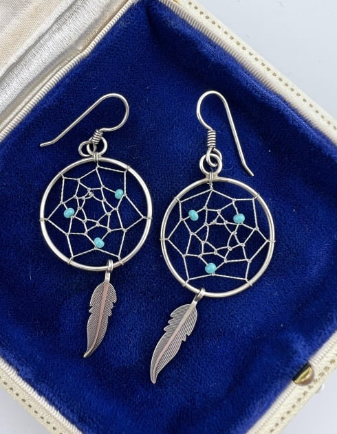 Native American Sterling Dream Catcher Earrings (1 of 5)