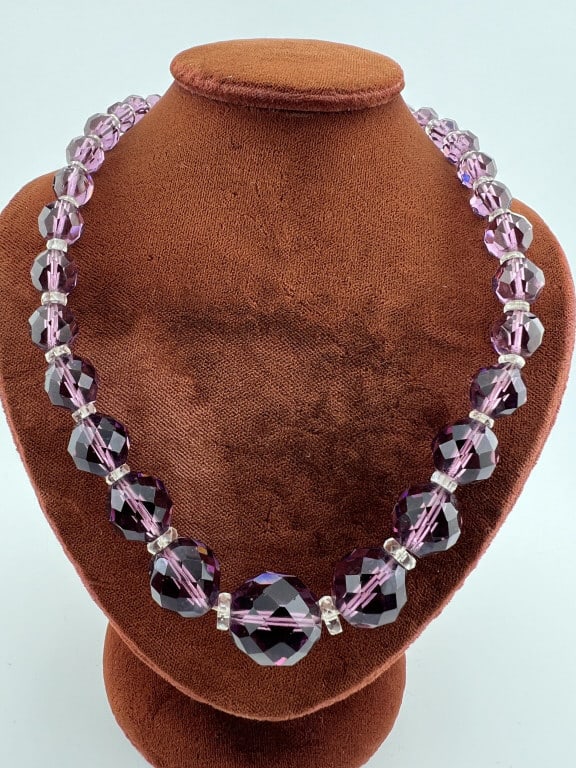 Art Deco Era Rock Crystal Amethyst Glass Necklace (1 of 6)