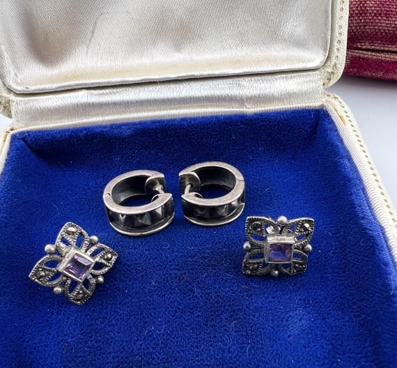 Two Pairs Sterling Silver Earrings - Hoops & Studs (1 of 6)