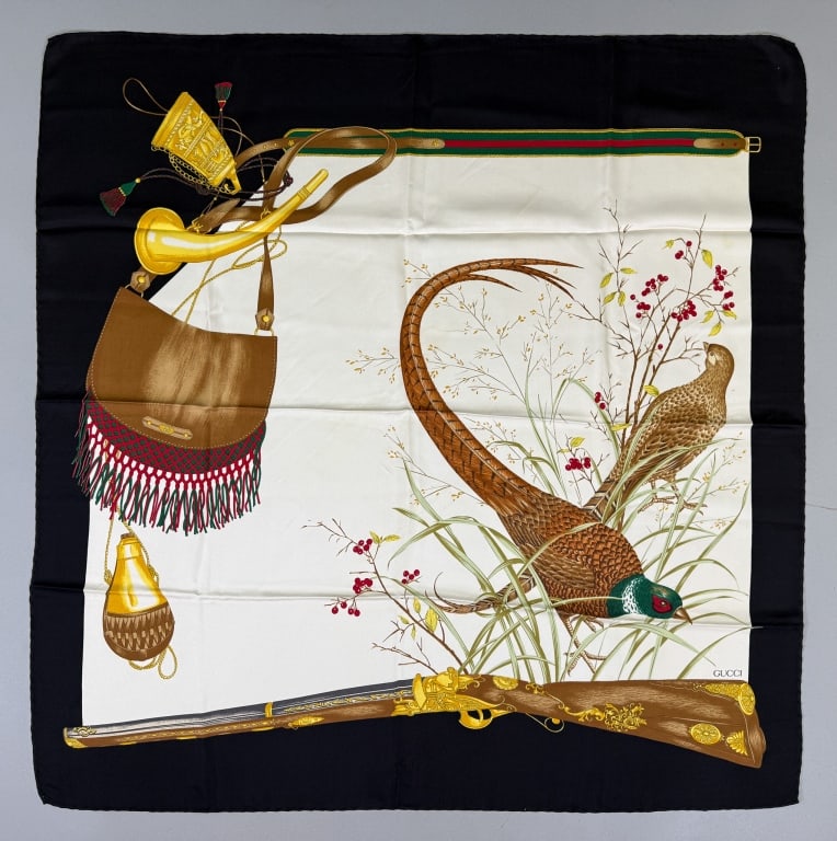 Vintage Gucci Silk Printed Pheasant Hunting Scarf (1 of 6)