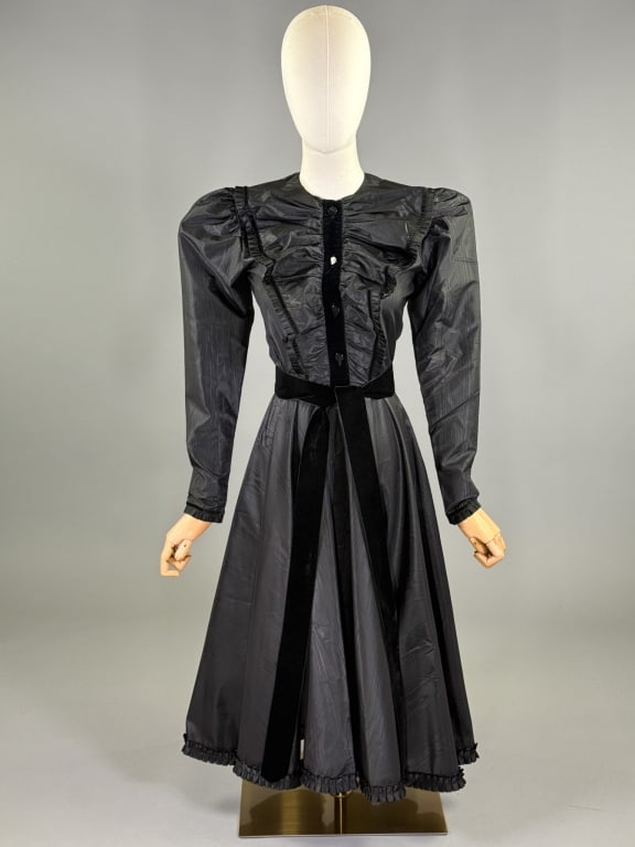 Vintage 1970s Givenchy Moire Mutton Sleeve Dress (1 of 9)