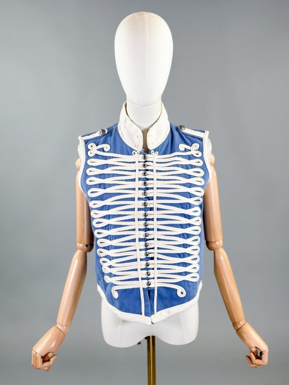 Stella McCartney Marching Band Style Gilet Vest: Stella McCartney Blue Marching Band Style Gilet Vest Having button front closure with soutache detail at front. Original tags attached, labeled Stella McCartney Kids. Measuring 38 inch chest, 36 inch 
