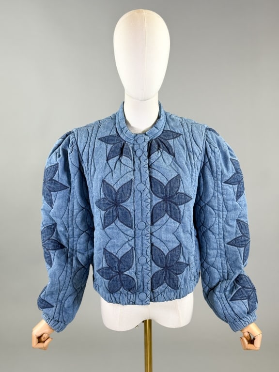 Free People Denim Quilted Bomber Jacket Coat (1 of 9)