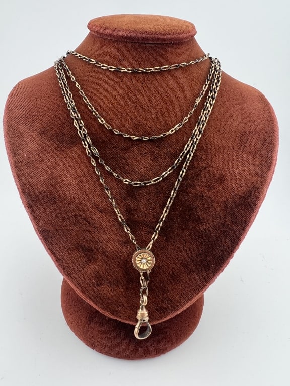 Antique 19th C 10k Gold Slide Watch Chain Necklace (1 of 5)