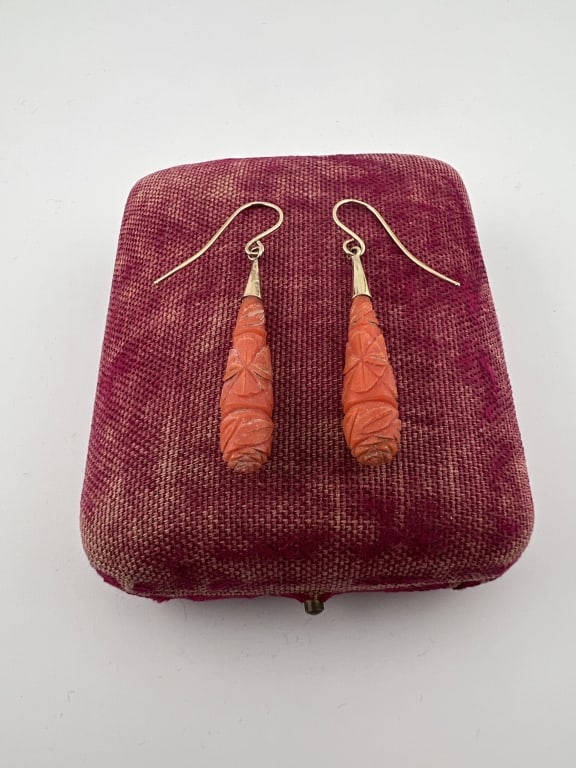 Antique 19th C 10kt Gold & Coral Georgian Earrings (1 of 7)