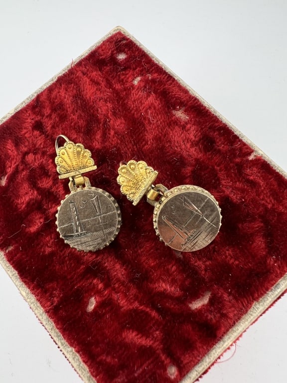 Antique 19th C 10k Gold Light House Motif Earrings (1 of 7)
