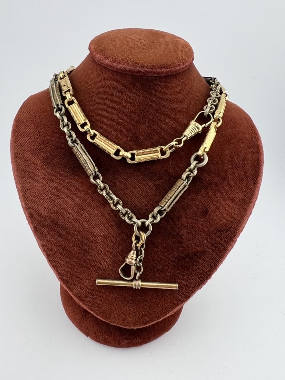Antique Fancy Gold Fill Gilt Watch Chain Necklace (1 of 9)