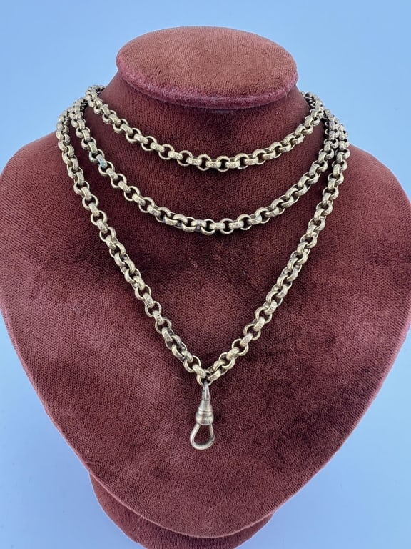 Antique 19th C Rolo Link Watch Chain w Dog Clip (1 of 7)