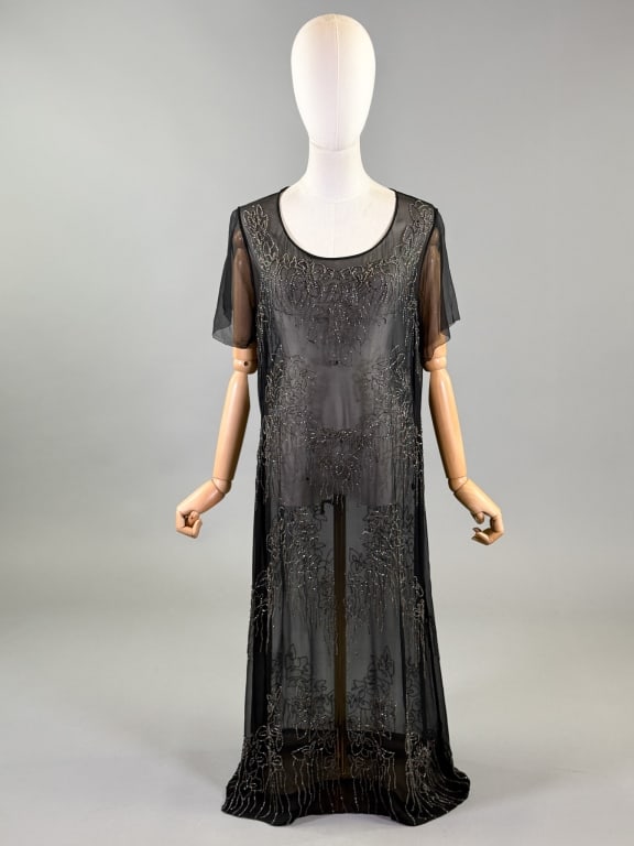 Antique 1920s Chiffon Floral Beaded Flapper Gown (1 of 9)