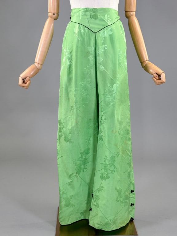Vintage 1940s Green Silk Jacquard Pajama Pants (1 of 11)