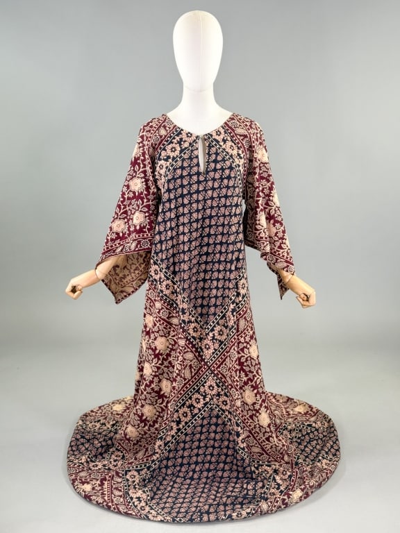 Vintage 1970s Boho Block Print Hippy Maxi Dress (1 of 8)