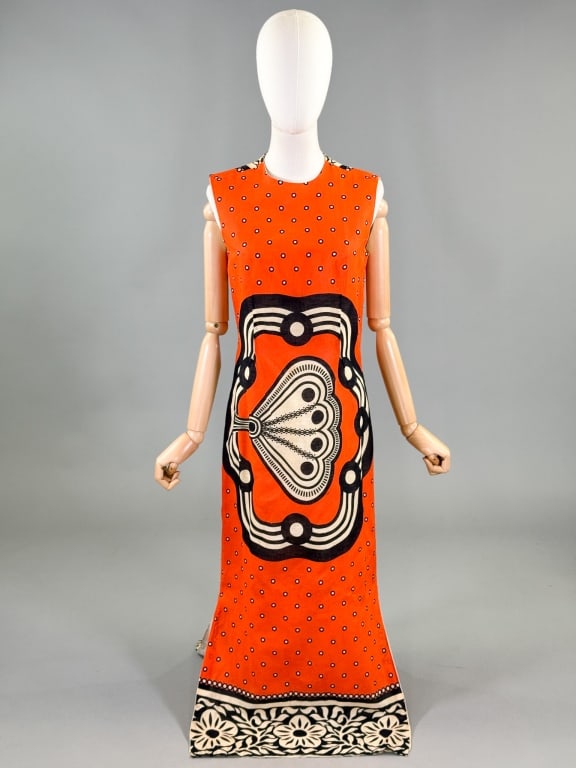Vintage 1960s Printed Cotton Column Gown Dress (1 of 10)