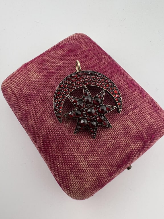 Antique Bohemian Garnet Crescent Moon Star Pendant (1 of 9)