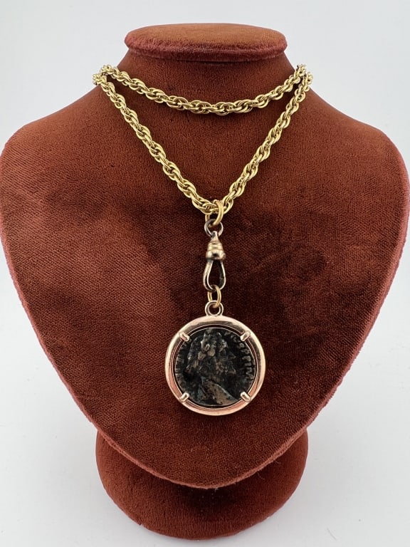 Rope Twist Watch Chain Necklace w Dog Clip & Coin (1 of 7)