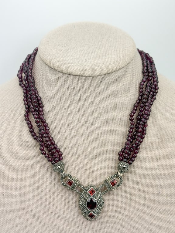 Sterling Garnet Marcasite & Black Onyx Necklace (1 of 11)