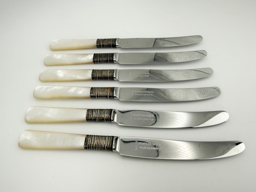 Sterling Band & Mother of Pearl Handle Knife Set (1 of 8)