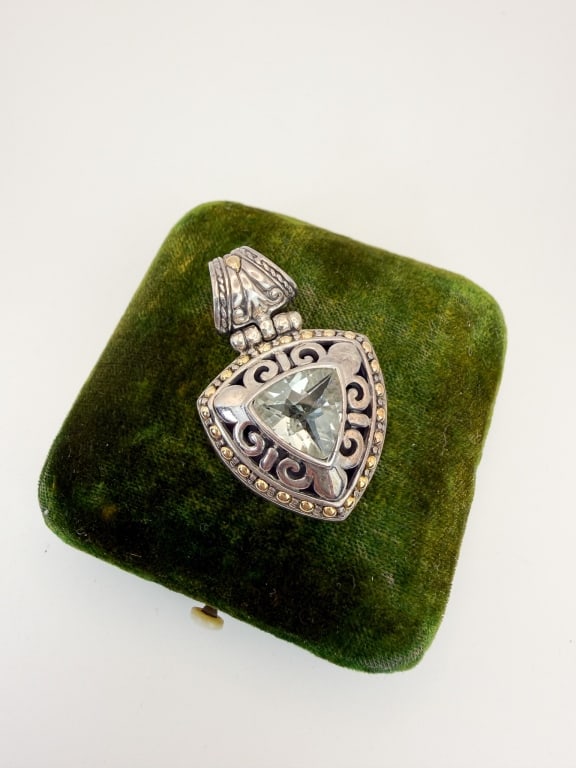 18kt Gold & Sterling Briolette Necklace Pendant: 18kt Gold & Sterling Briolette Necklace Pendant. Hallmarked on the back. Measures 1.5 inches in length.