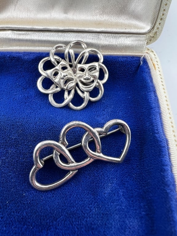 Vintage Sterling Brooch Pins - Hearts & Theatre (1 of 8)