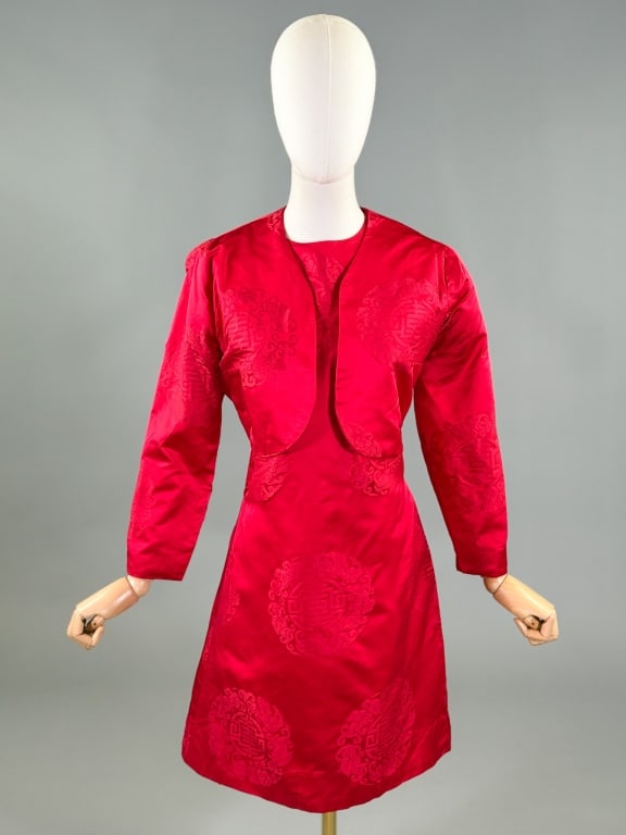 Vintage 1960s Silk Chinese Print Dress Jacket Set (1 of 8)