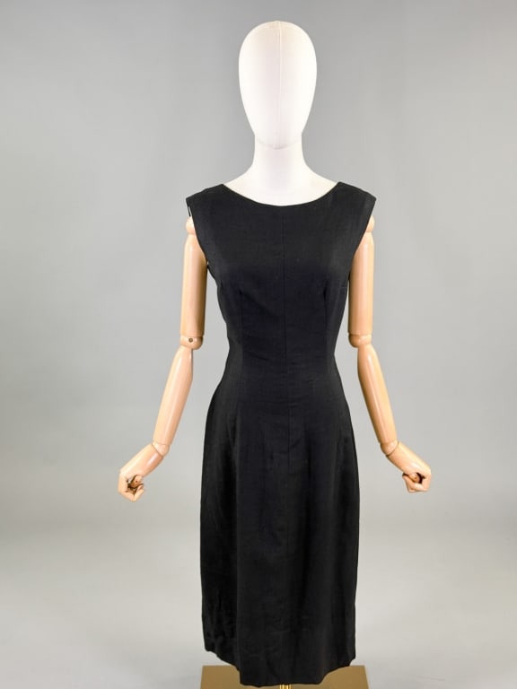 Vintage 1950s Larry Aldrich Black Linen Dress (1 of 8)