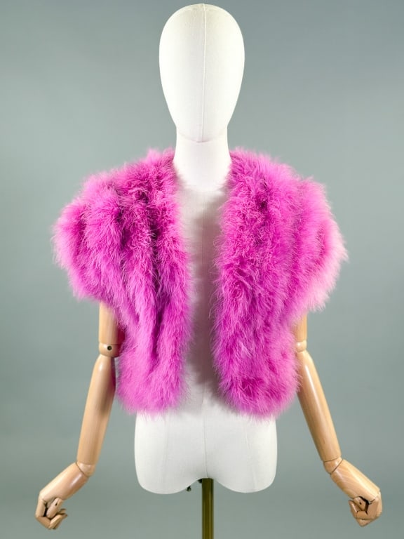 Vintage 1970s Pink Marabou Feather Vest Bolero Top (1 of 9)
