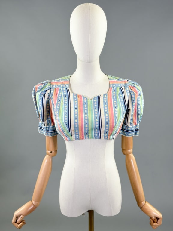Vintage 1930s Floral Stripe Button Back Top Blouse (1 of 10)