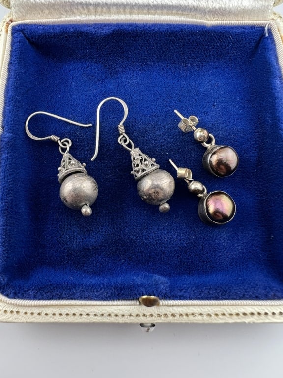 Sterling Earrings - Etruscan Revival & Mabe Pearl (1 of 6)