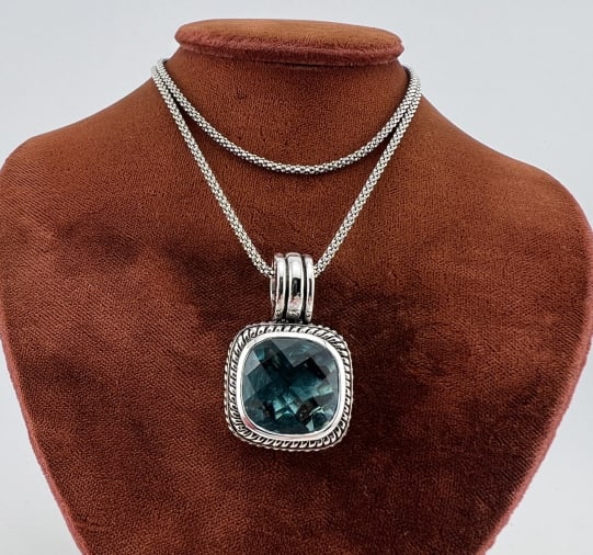 Italian Sterling Necklace Chain w Aquamarine (1 of 7)