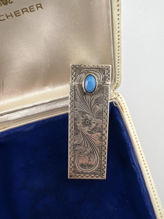 Antique 800 Silver & Turquoise Lipstick Compact (1 of 5)