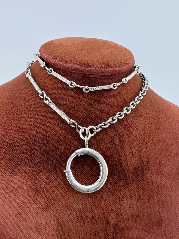 Antique Sterling & Silver Watch Chain Necklace (1 of 6)