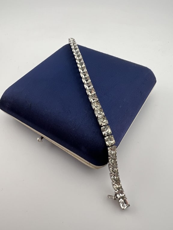 Antique Art Deco Sterling & Paste Tennis Bracelet (1 of 7)
