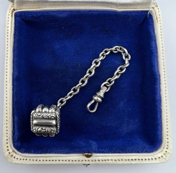Antique 19th C Sterling Fob Pendant w Dog Clip: Antique 19th C Sterling Fob Pendant w Dog Clip. Measures 4.5 inches in length.