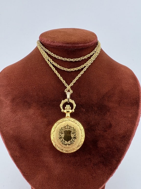 Vintage Pocket Watch Pendant on Necklace Chain (1 of 7)