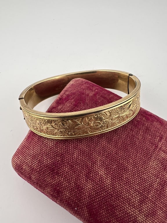 Antique Yellow Gold Filled Hinged Bangle Bracelet (1 of 7)