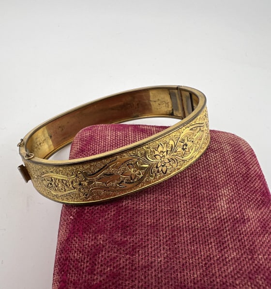 Antique Yellow Gold Filled Hinged Bangle Bracelet (1 of 8)