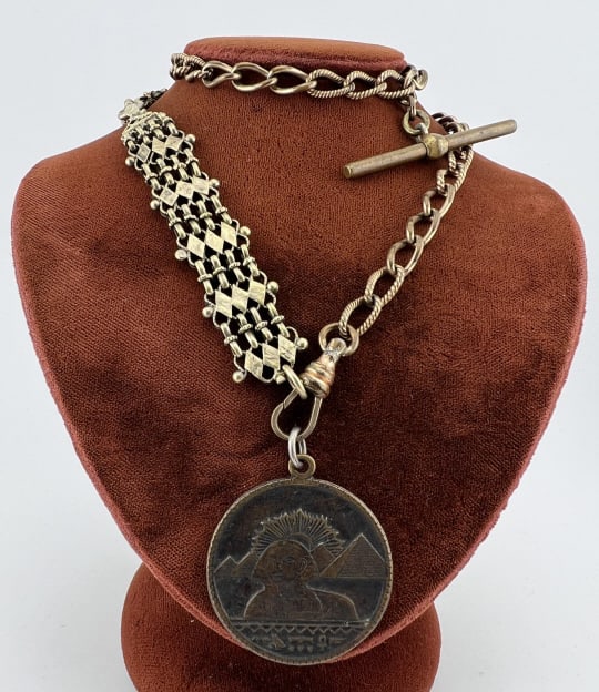 Antique Egyptian Revival Fob Watch Chain Necklace (1 of 7)