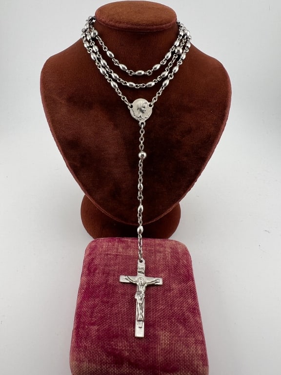 Antique Sterling Rosary Bead Necklace w Crucifix (1 of 7)