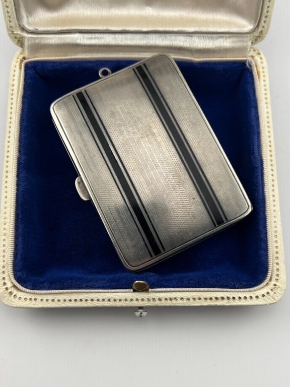 Large Scale Sterling & Enamel Art Deco Locket: Large Scale Sterling & Enamel Art Deco Locket Necklace Pendant. Sterling silver and black enamel. Weighs approximately 41 grams inclusive. Measures nearly 2.75 inches in length.