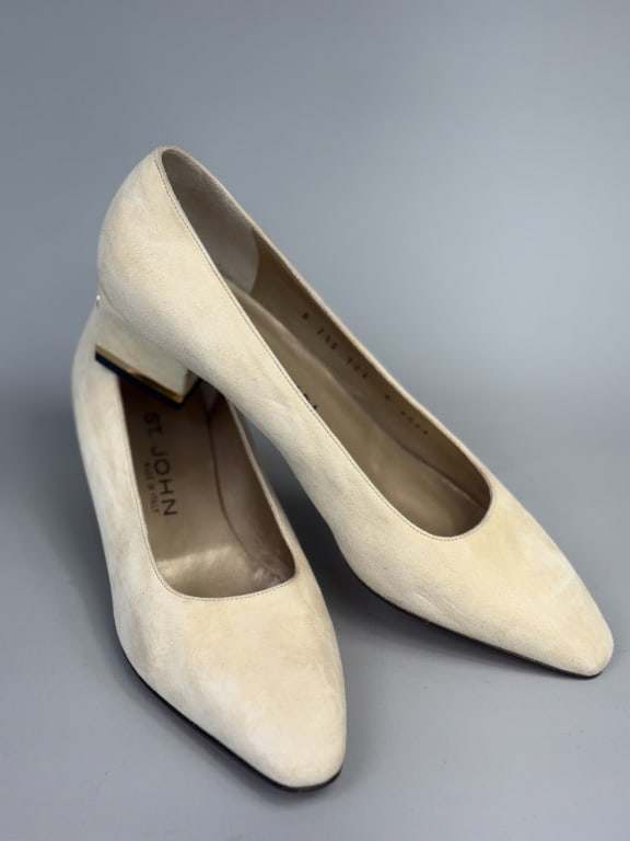 Vintage St. John Beige Suede Leather Pumps Heels (1 of 5)