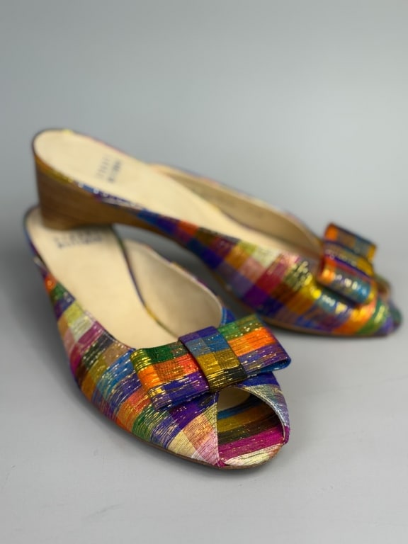 Stuart Weitzman Rainbow Lame Plaid Mules Heels (1 of 6)