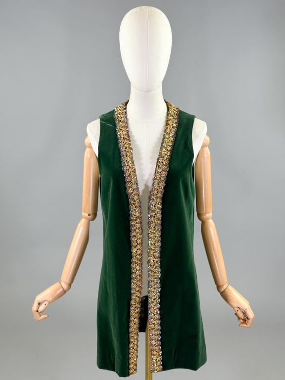 Vintage 1960s Sequin Trim Green Velvet Vest (1 of 8)