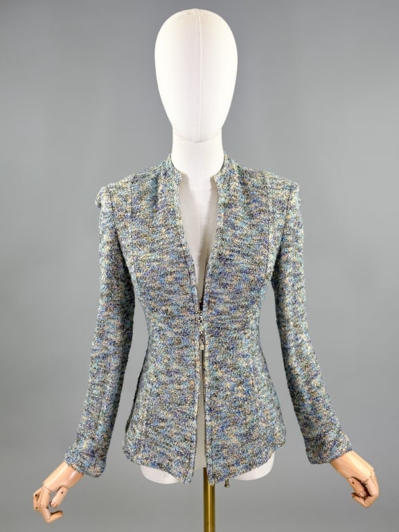 Vintage St. John Collection Knit Zip Front Sweater: Vintage St. John Collection Knit Zip Front Sweater Jacket having zip front with two way zip. Labeled St. John Collection by Marie Gray - marked size 4. Measuring 34 - 40 inch bust, 32 - 40 inch waist,