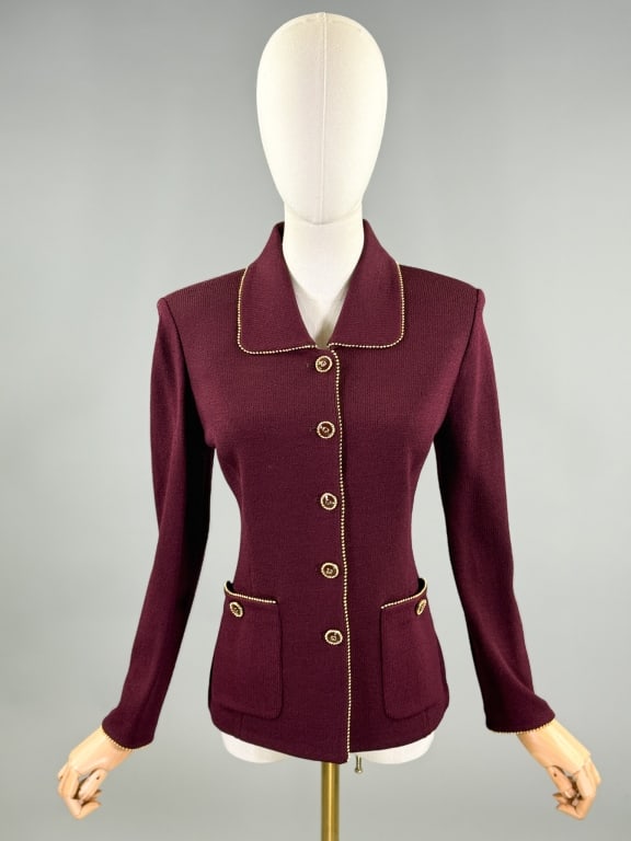 Vintage St. John Collection Knit Cardigan Sweater: Vintage St. John Collection Knit Cardigan Sweater having button front closure and collar at neck. Labeled St. John Collection by Marie Gray - marked size 4. Measuring 36 - 42 inch bust, 32 - 36 inch w