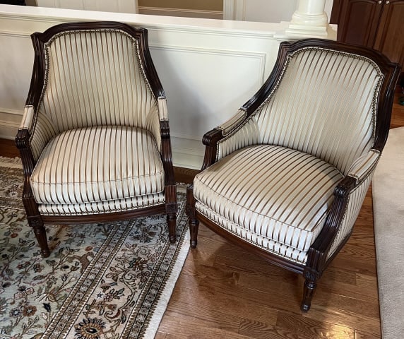 Pair of Custom Silk Upholstered Carved Armchairs (1 of 9)