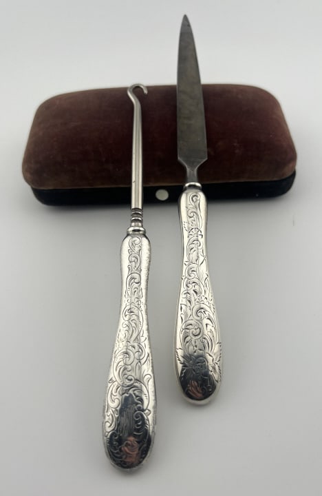 Antique Engraved Sterling Silver Vanity Tools (1 of 9)